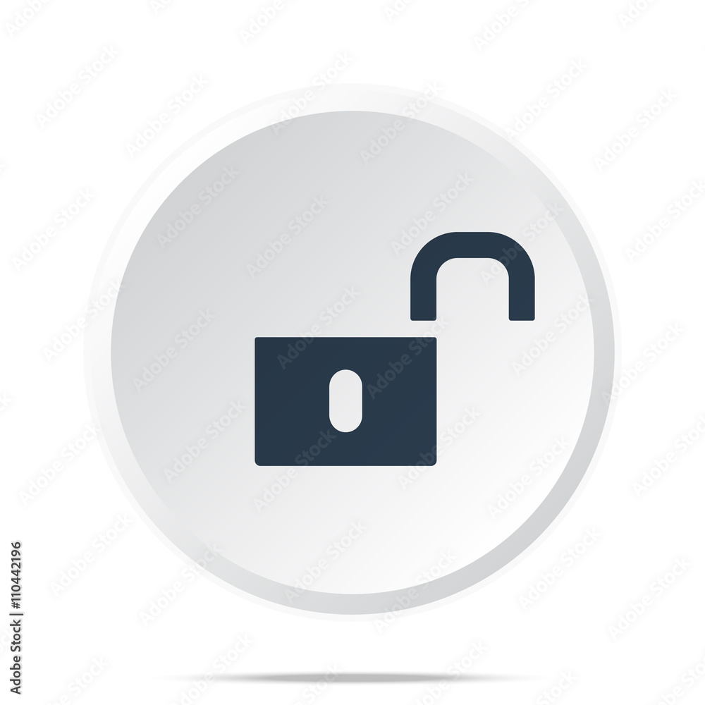 Black Unlock icon on white web button Black Unlock icon on white web button