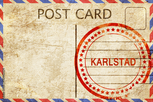 karlstad, vintage postcard with a rough rubber stamp
