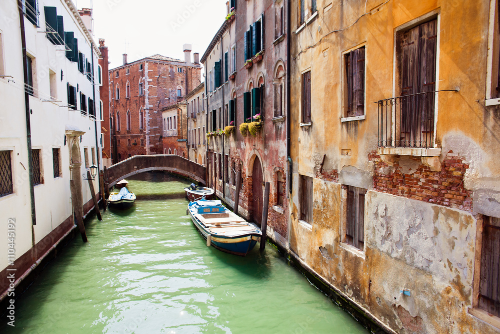 Venice, Italy, GranVenice, Italy,Scenic canal with gondola and h
