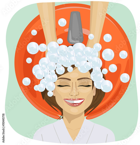 hair washing at hairdressing salon, young girl 