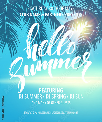 Hello Summer Party Flyer. Vector Design