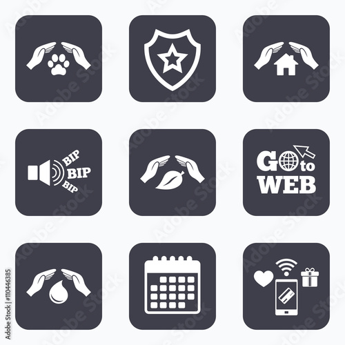 Hands insurance icons. Save water and nature.