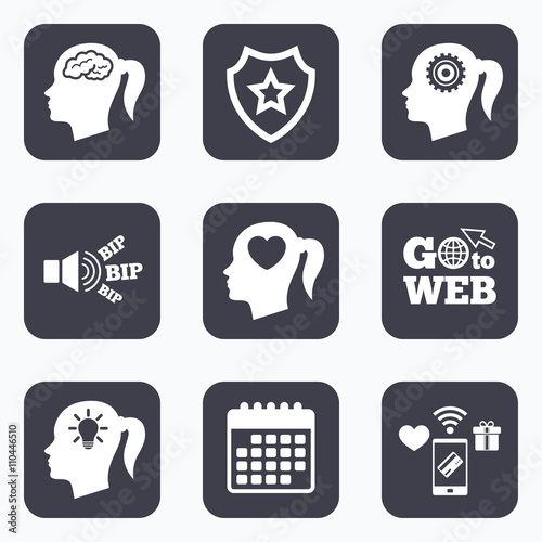 Head with brain icon.Female woman symbols.