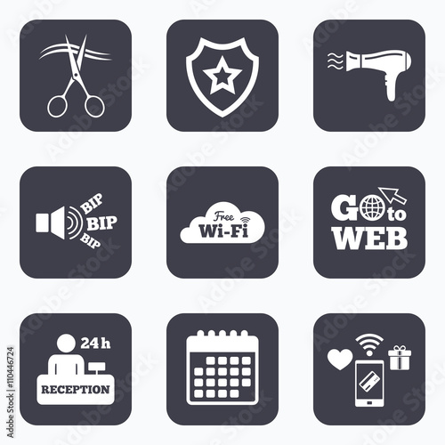 Hotel services icon. Wi-fi, Hairdryer.