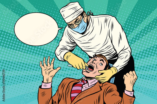 Dentistry the doctor pulls out a bad tooth