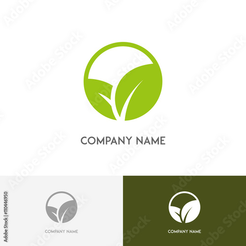 Nature logo - fresh green leaves on the white background