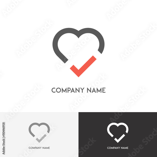 Love logo - heart with tick on the white background