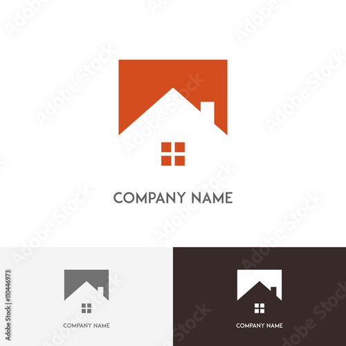 Real estate logo - house, window and chimney on the roof on the white background