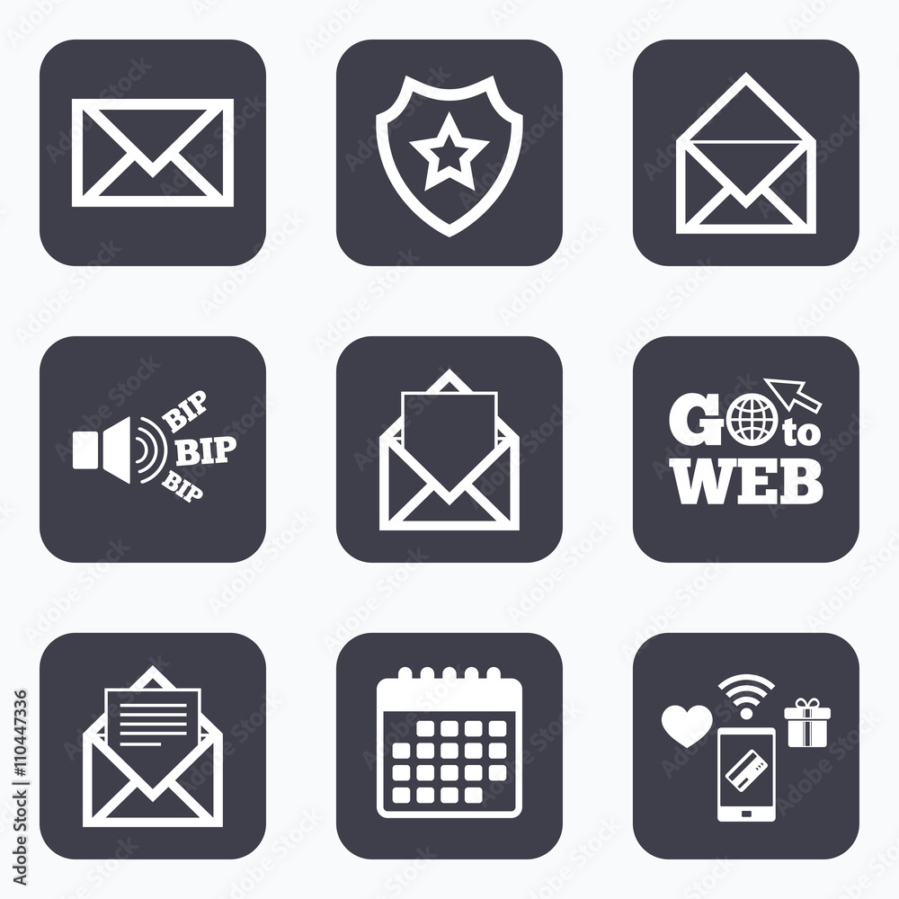 Mail envelope icons. Message document symbols. Mail envelope icons. Message document symbols.