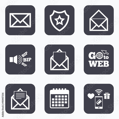 Mail envelope icons. Message document symbols.