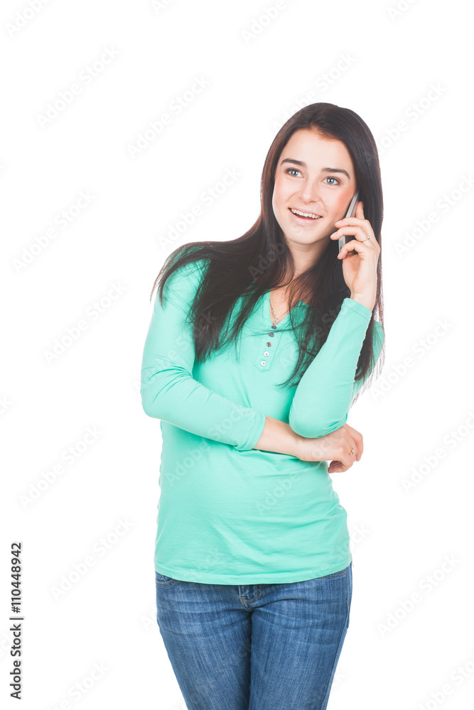 Smiling woman talking on the phone Smiling woman talking on the phone