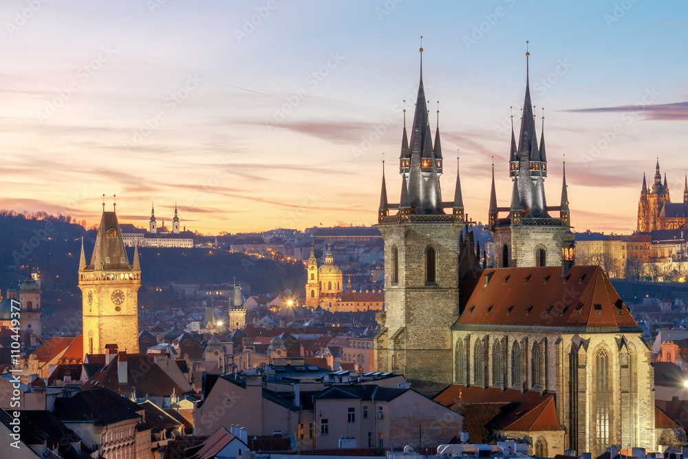 Prague. View of the city at sunset.