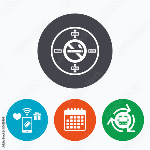No smoking 10m distance sign icon. Stop smoking