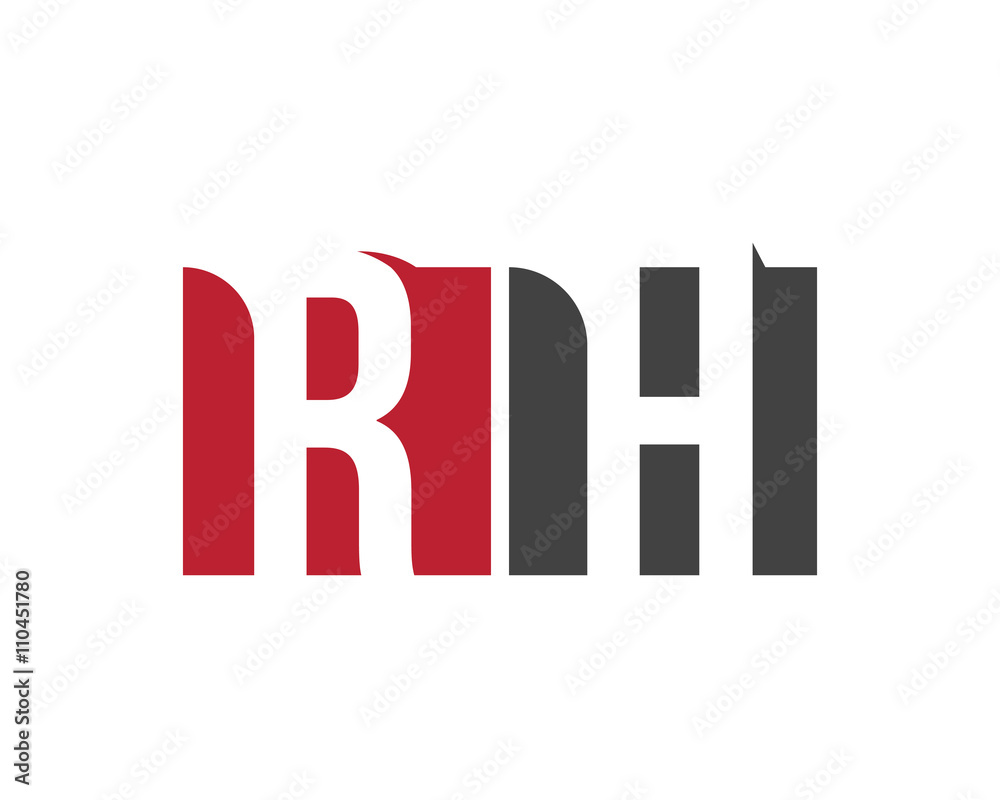 RH red square letter logo for hotel, health, house, home, hall