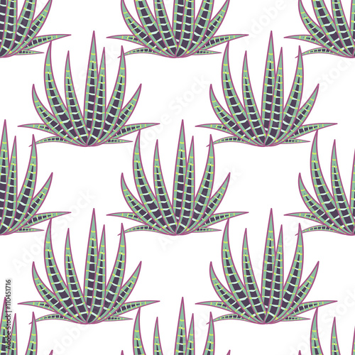Agave succulent desert seamless pattern. Green botany aloe vera plantation vector background.