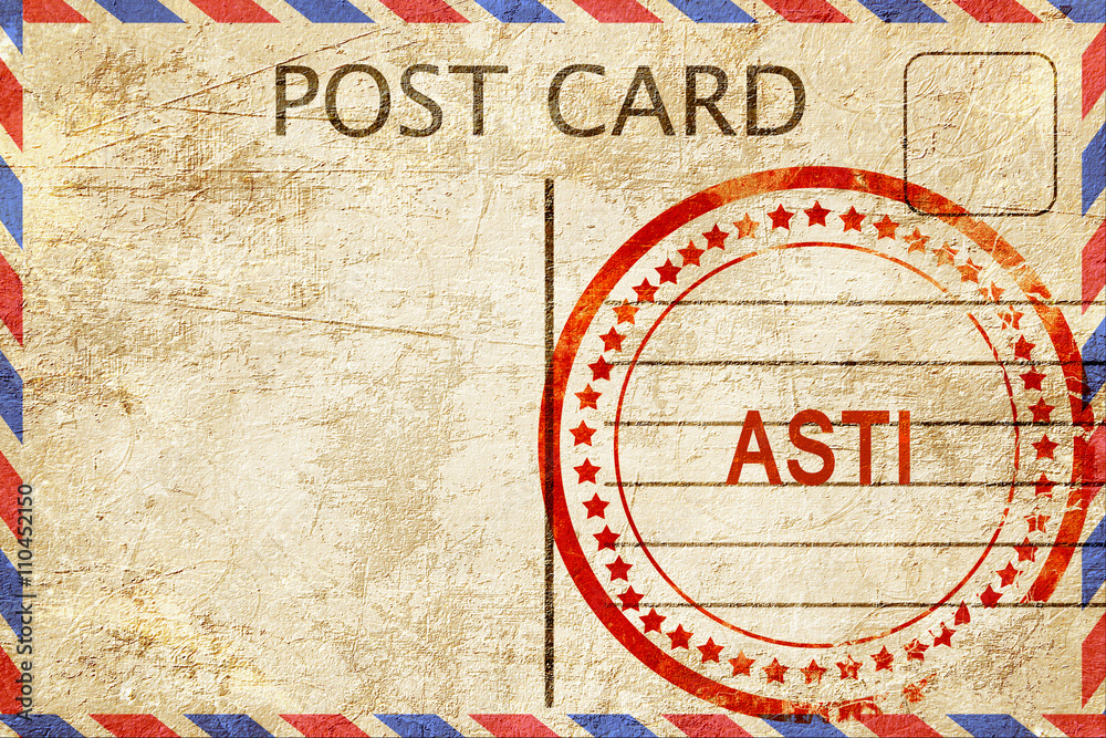 Fototapeta premium Asti, vintage postcard with a rough rubber stamp