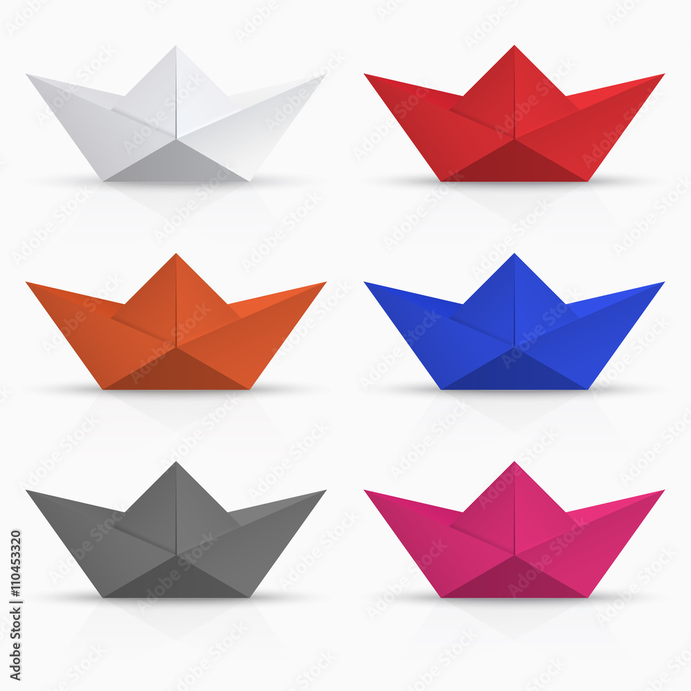 vector modern origami boat set on white vector modern origami boat set on white
