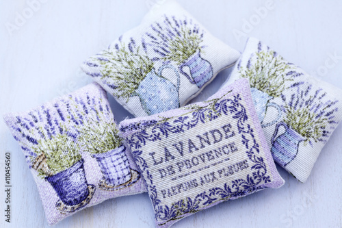 Handmade pillows with lavender decoration photo