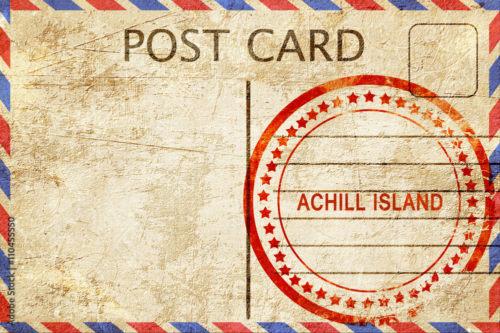 Achill island, vintage postcard with a rough rubber stamp