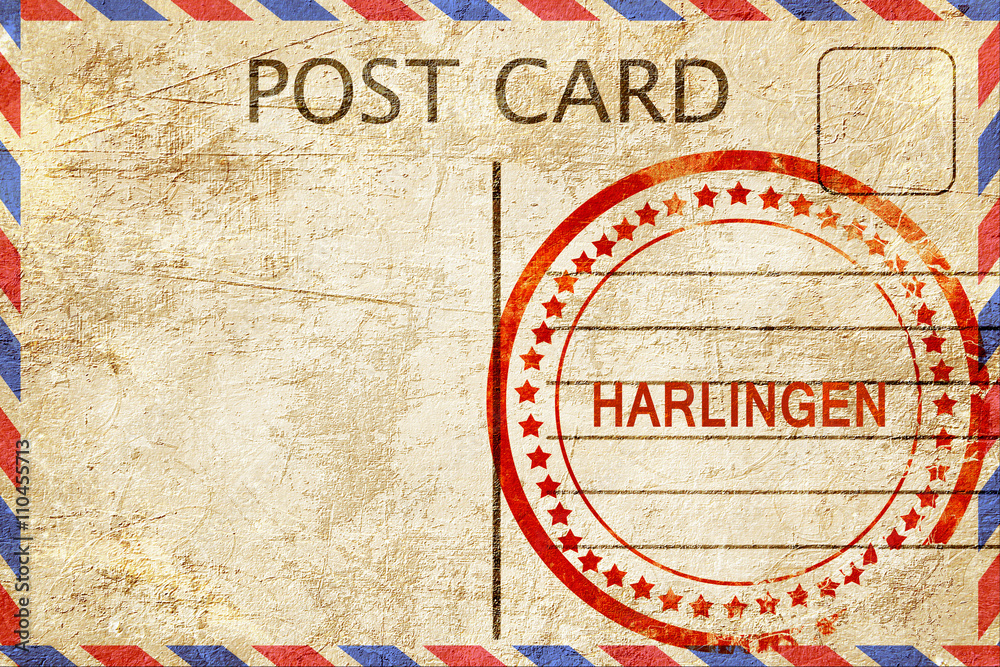 Harlingen, vintage postcard with a rough rubber stamp