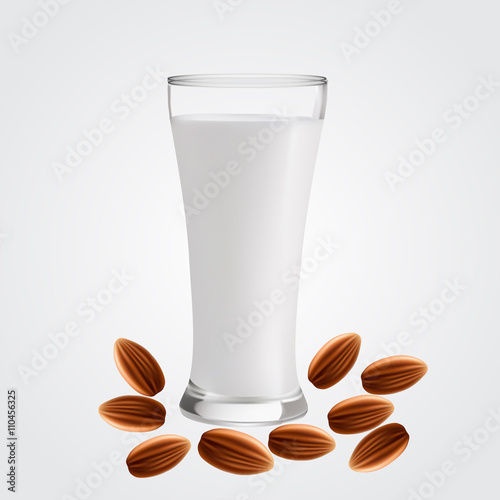 Glass of  almond milk isolated on white. Vector illustration