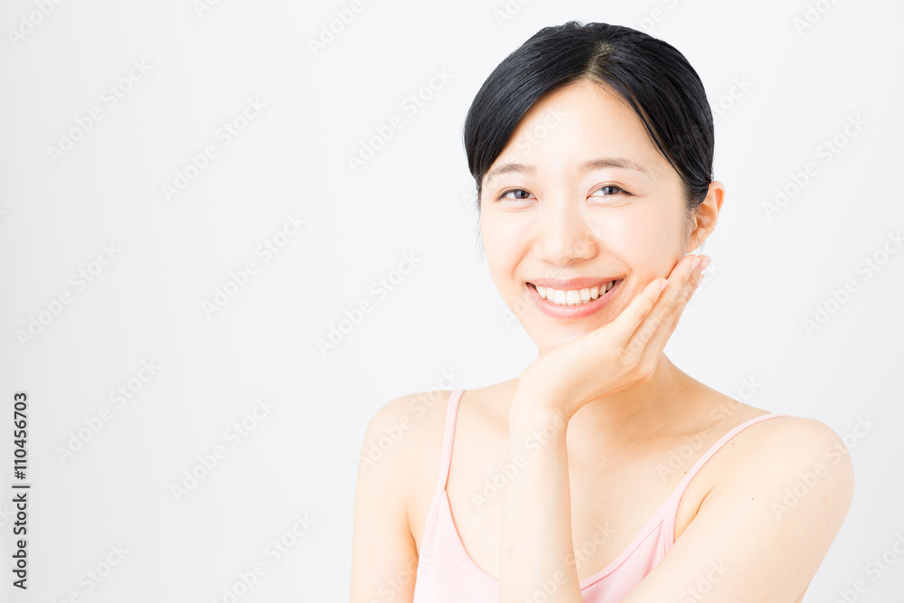 attractive asian woman skincare image on white background attractive asian woman skincare image on white background