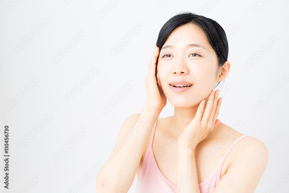 attractive asian woman skincare image on white background attractive asian woman skincare image on white background