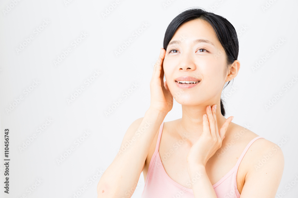 attractive asian woman skincare image on white background attractive asian woman skincare image on white background