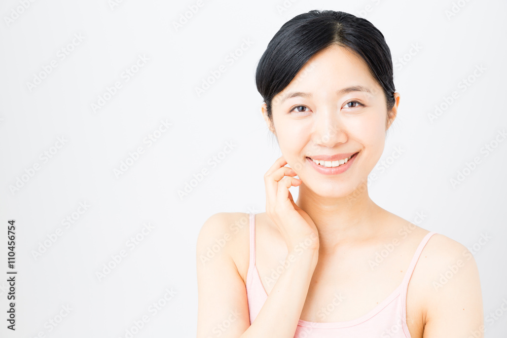 attractive asian woman skincare image on white background attractive asian woman skincare image on white background