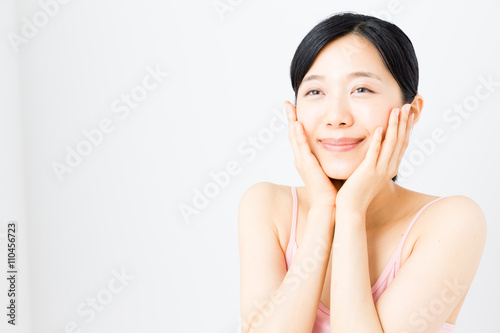 attractive asian woman skincare image on white background