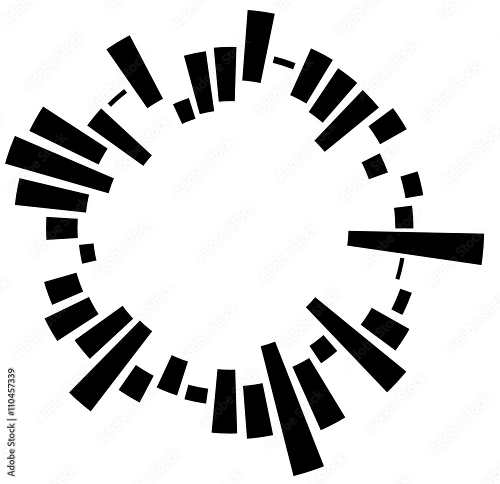 Geometric circular element with irregular radial lines, bars. Re