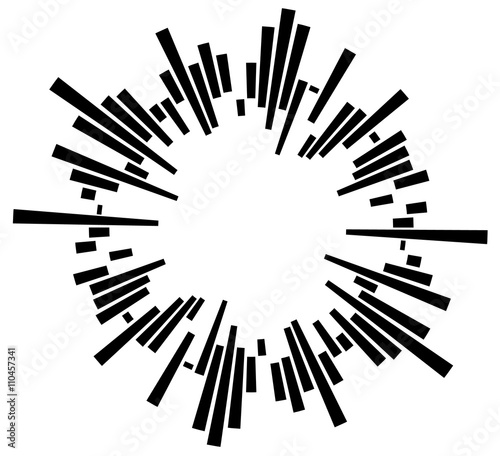 Geometric circular element with irregular radial lines, bars. Re