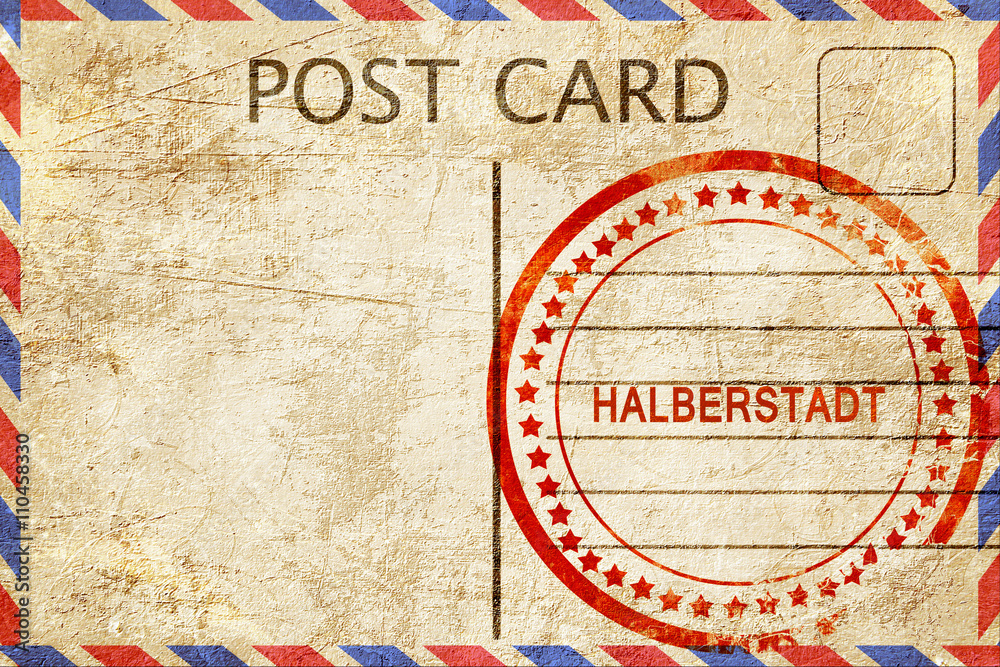 Fototapeta premium Halberstadt, vintage postcard with a rough rubber stamp