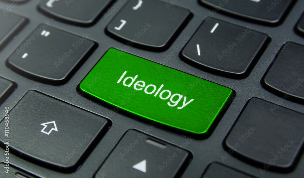 Business Concept: Close-up the Ideology button on the keyboard and have Lime, Green color button isolate black keyboard Business Concept: Close-up the Ideology button on the keyboard and have Lime, Green color button isolate black keyboard