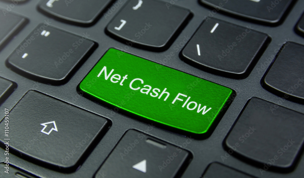 Business Concept: Close-up the Net Cash Flow button on the keyboard and have Lime, Green color button isolate black keyboard Business Concept: Close-up the Net Cash Flow button on the keyboard and have Lime, Green color button isolate black keyboard