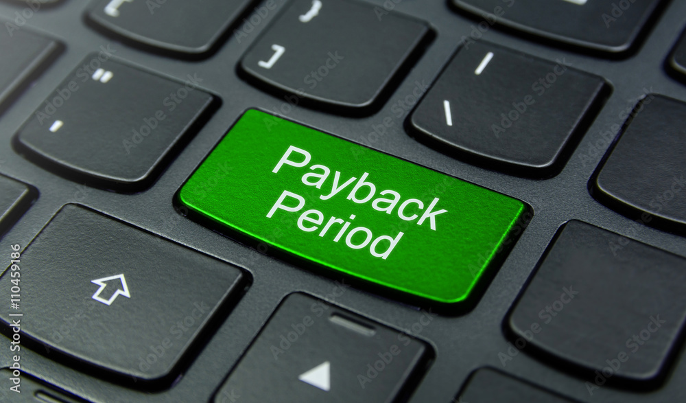 Business Concept: Close-up the Payback Period button on the keyboard and have Lime, Green color button isolate black keyboard Business Concept: Close-up the Payback Period button on the keyboard and have Lime, Green color button isolate black keyboard