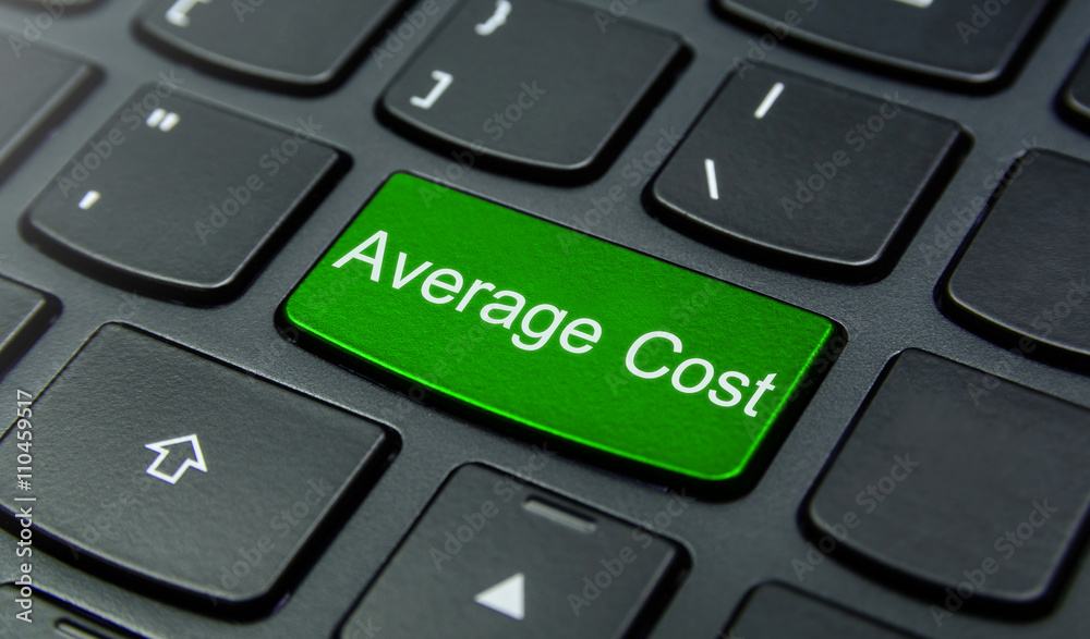 Business Concept: Close-up the Average Cost button on the keyboard and have Lime, Green color button isolate black keyboard Business Concept: Close-up the Average Cost button on the keyboard and have Lime, Green color button isolate black keyboard