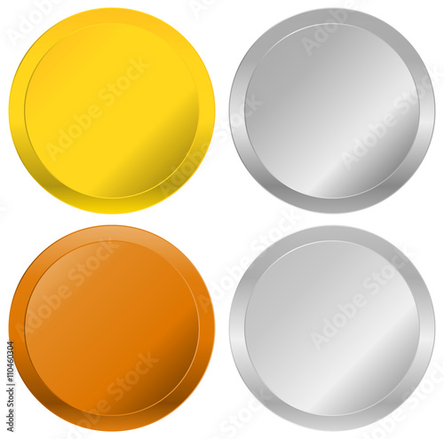 Gold, silver, bronze and platinum badges, seals, buttons