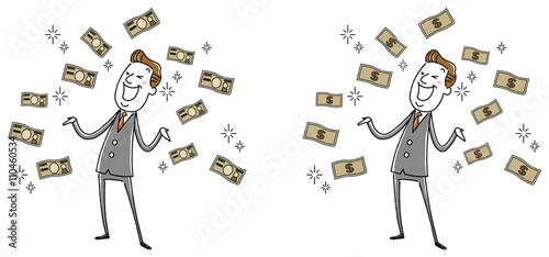 イラスト素材：ビジネスマン　中年　お金持ち　大金　儲ける
