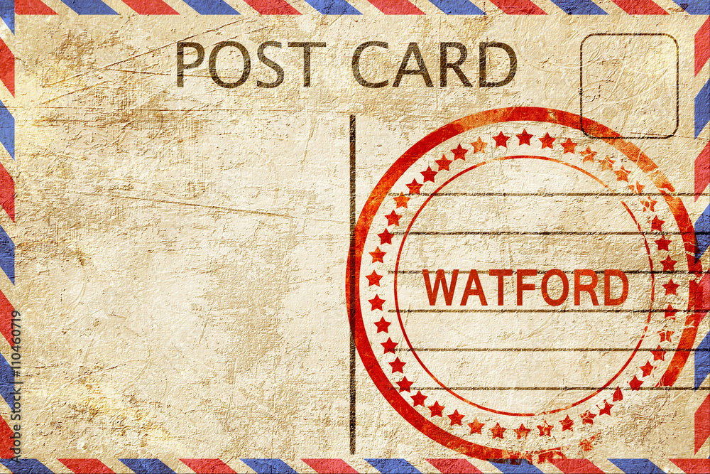 Fototapeta premium Watford, vintage postcard with a rough rubber stamp