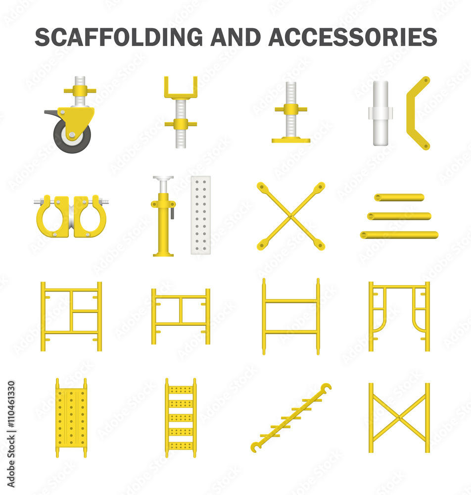 Scaffold component part vector icon also called scaffold or staging. That is ringlock system type. Use as temporary structure to support work in construction, maintenance and repair of building etc.