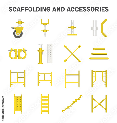 Scaffold component part vector icon also called scaffold or staging. That is ringlock system type. Use as temporary structure to support work in construction, maintenance and repair of building etc.