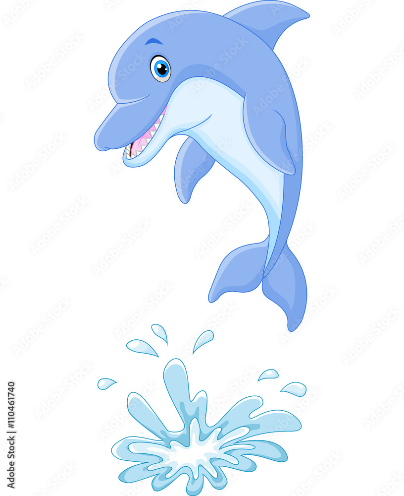 Obraz premium Cute cartoon dolphin jumping out of water