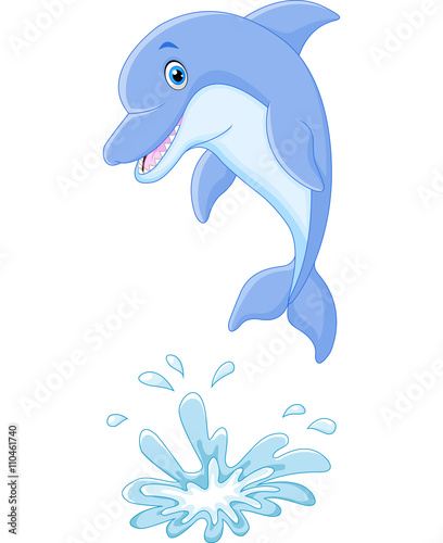 Cute cartoon dolphin jumping out of water