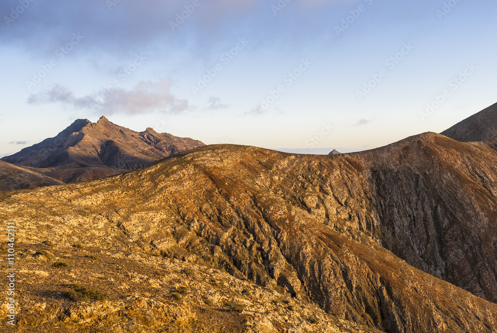 Vulcan mountains on the Canary Islands at sunset.