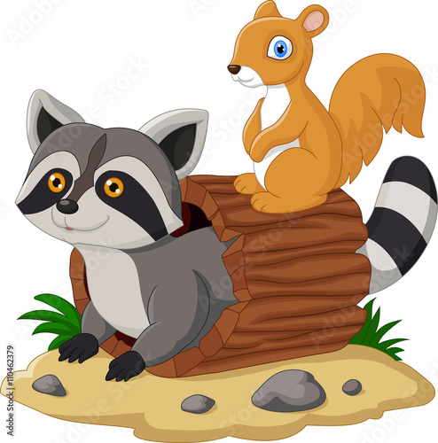 cartoon raccoon and squirel