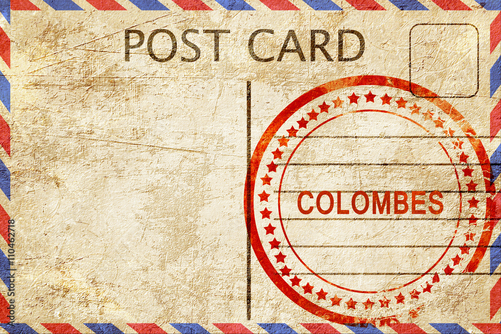 colombes, vintage postcard with a rough rubber stamp
