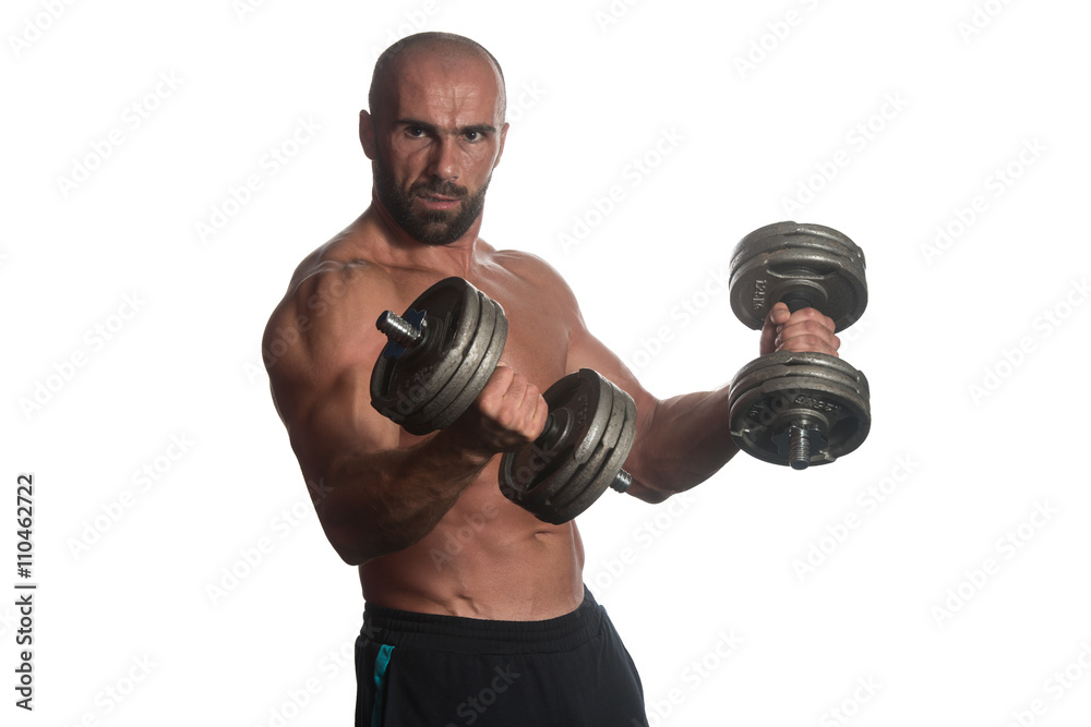 Man Working Out With Dumbbells On White Background Man Working Out With Dumbbells On White Background