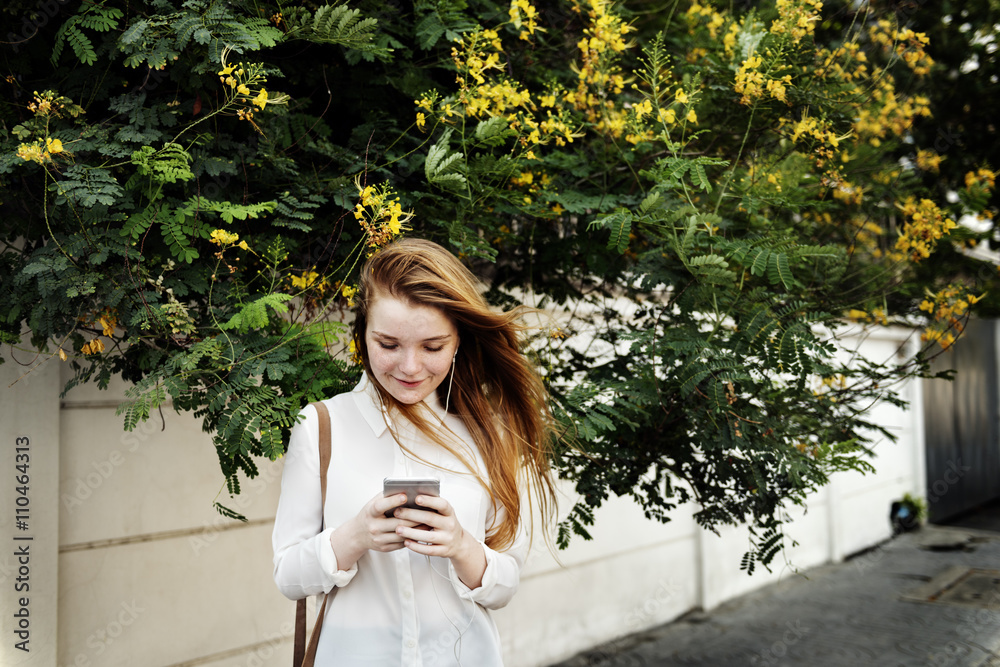 Browsing Social Media Walking Online Relax Concept Browsing Social Media Walking Online Relax Concept