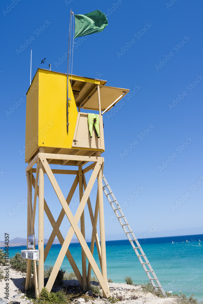 Yellow life guard station.